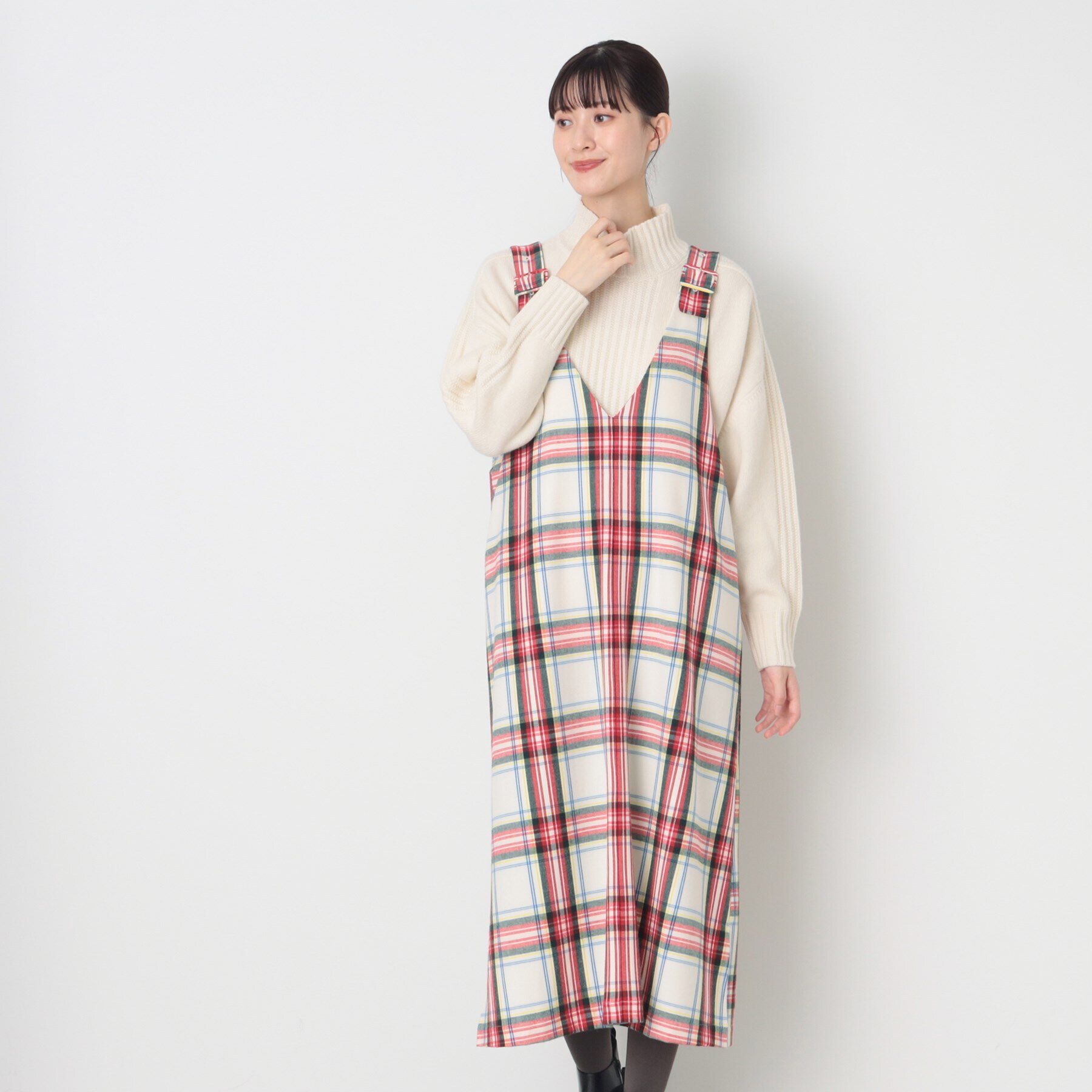 Dessin「【洗える】チェック柄ジャンパースカート」|ワンピース|アイボリー(204)