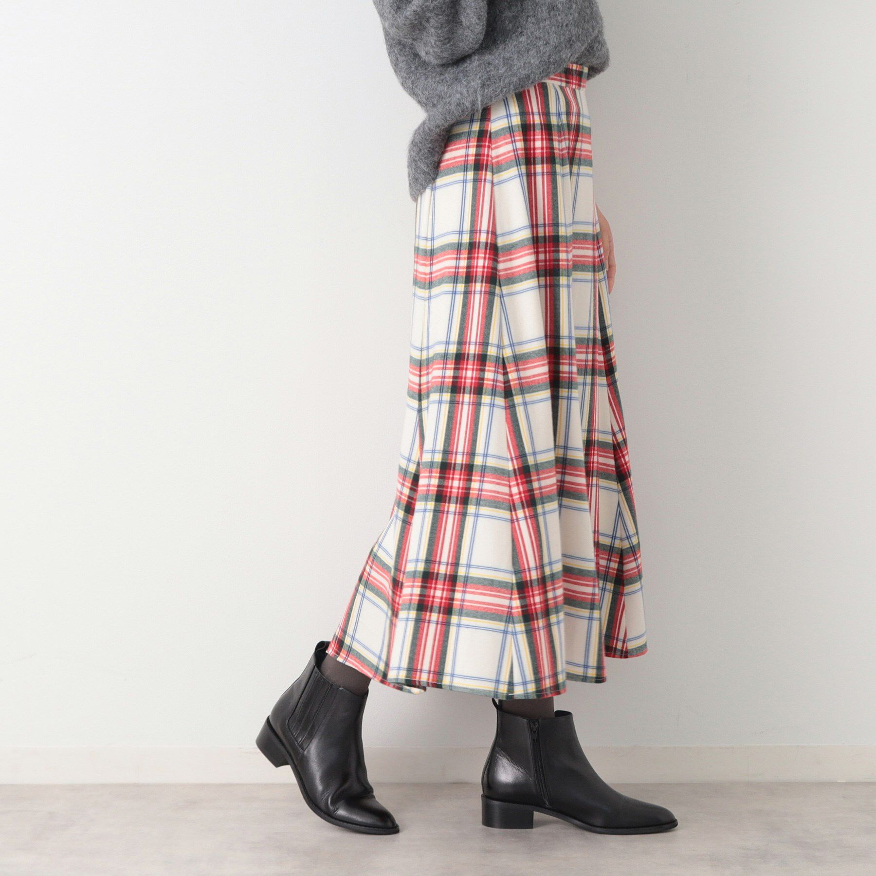 Dessin「【洗える】起毛チェック柄切替フレアースカート（XS～L）」|スカート|