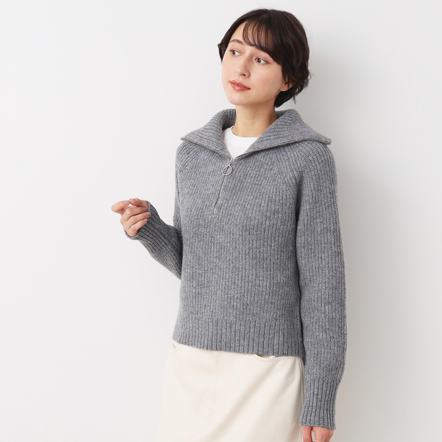 Dessin「【洗える】クロップド丈ハーフジップニット」|ニット・セーター|