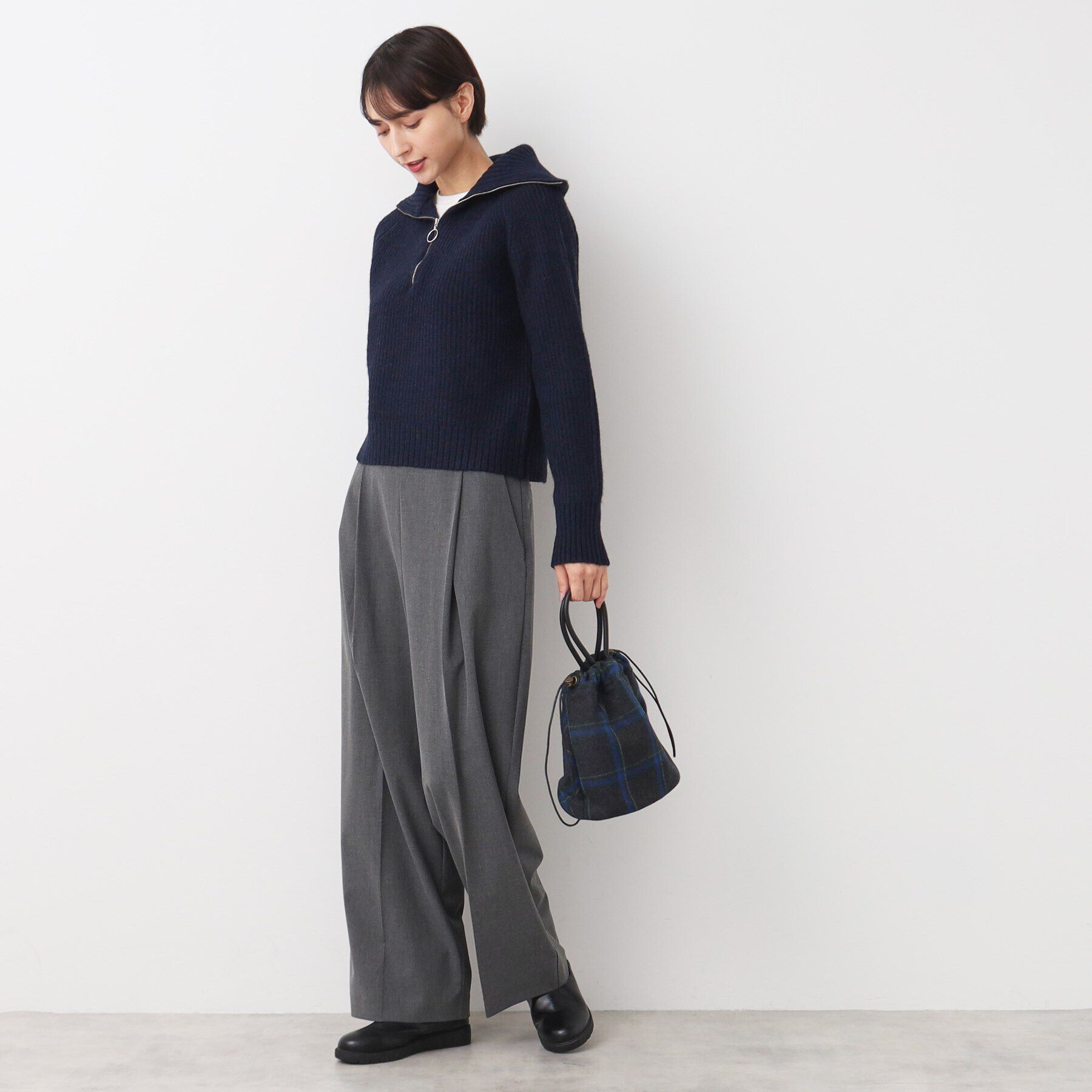 Dessin「【洗える】クロップド丈ハーフジップニット」|ニット・セーター|