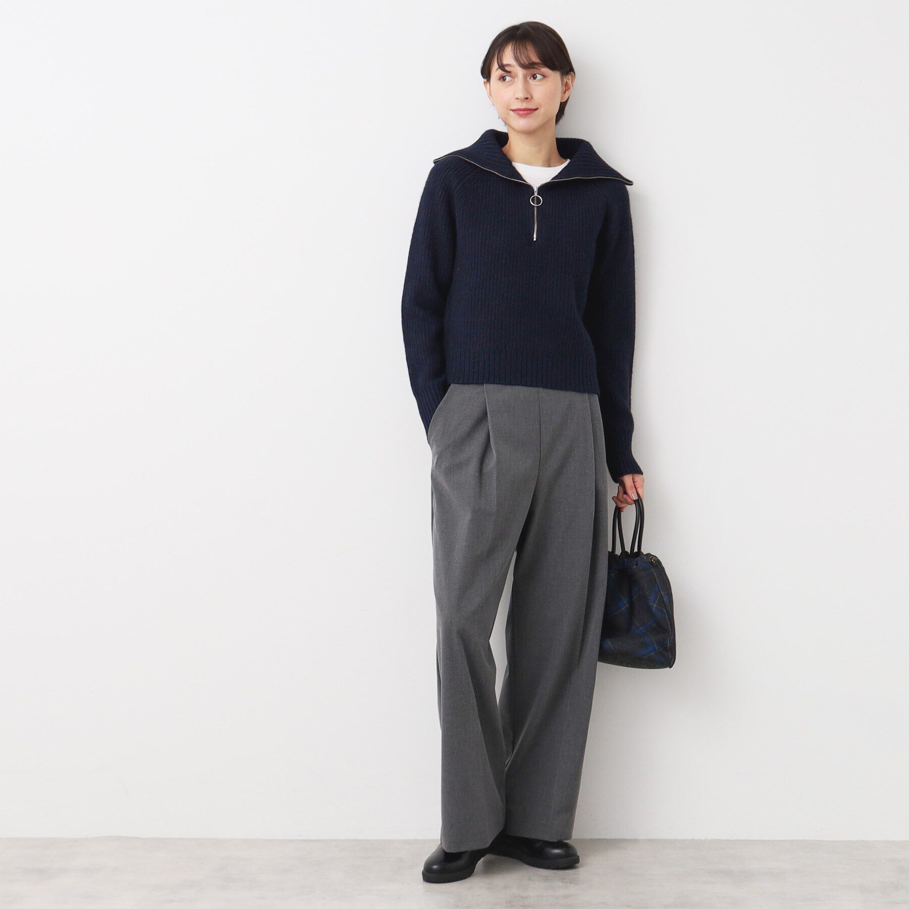 Dessin「【洗える】クロップド丈ハーフジップニット」|ニット・セーター|