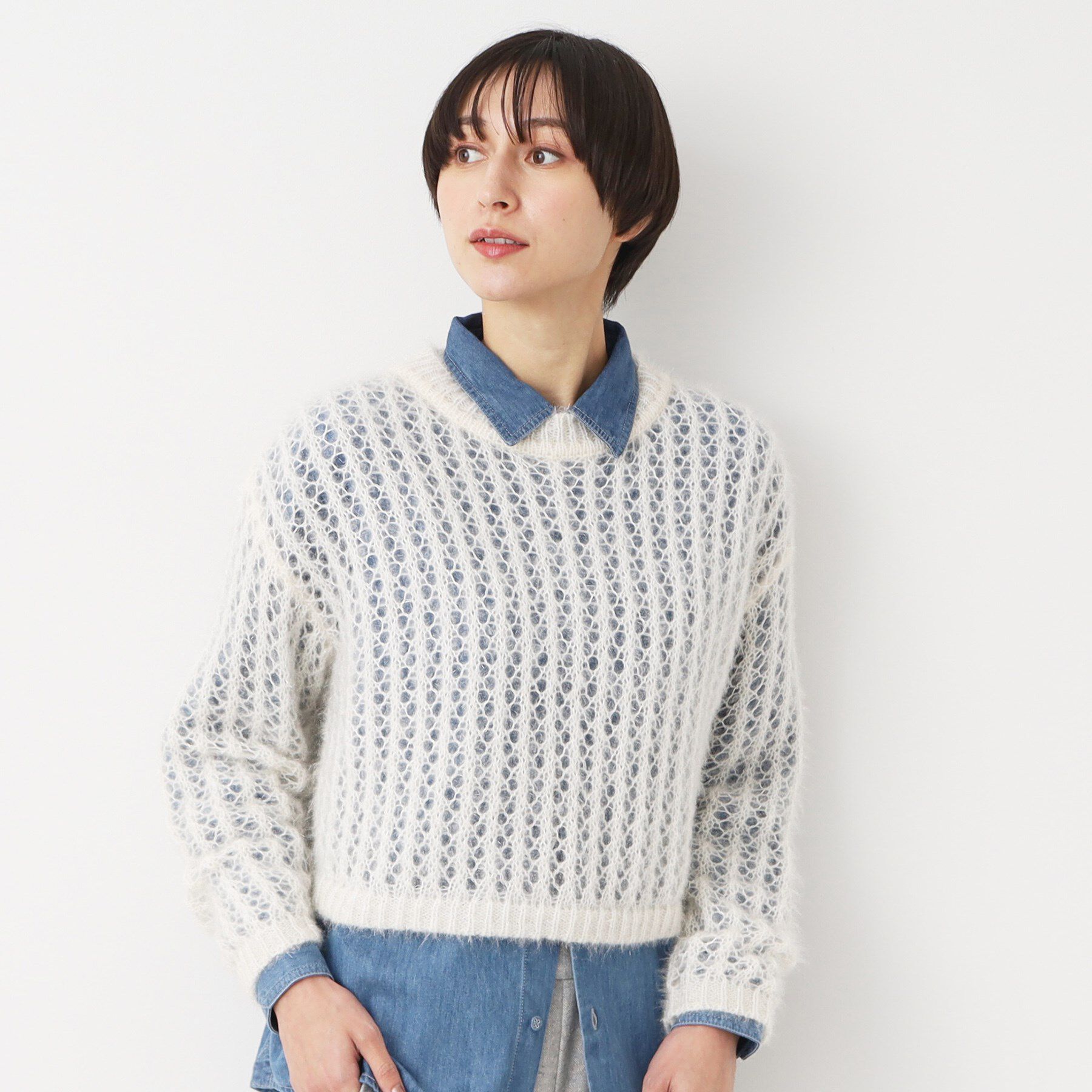 Dessin「【洗える】ショート丈メッシュラメニット（S～L）」|ニット・セーター|