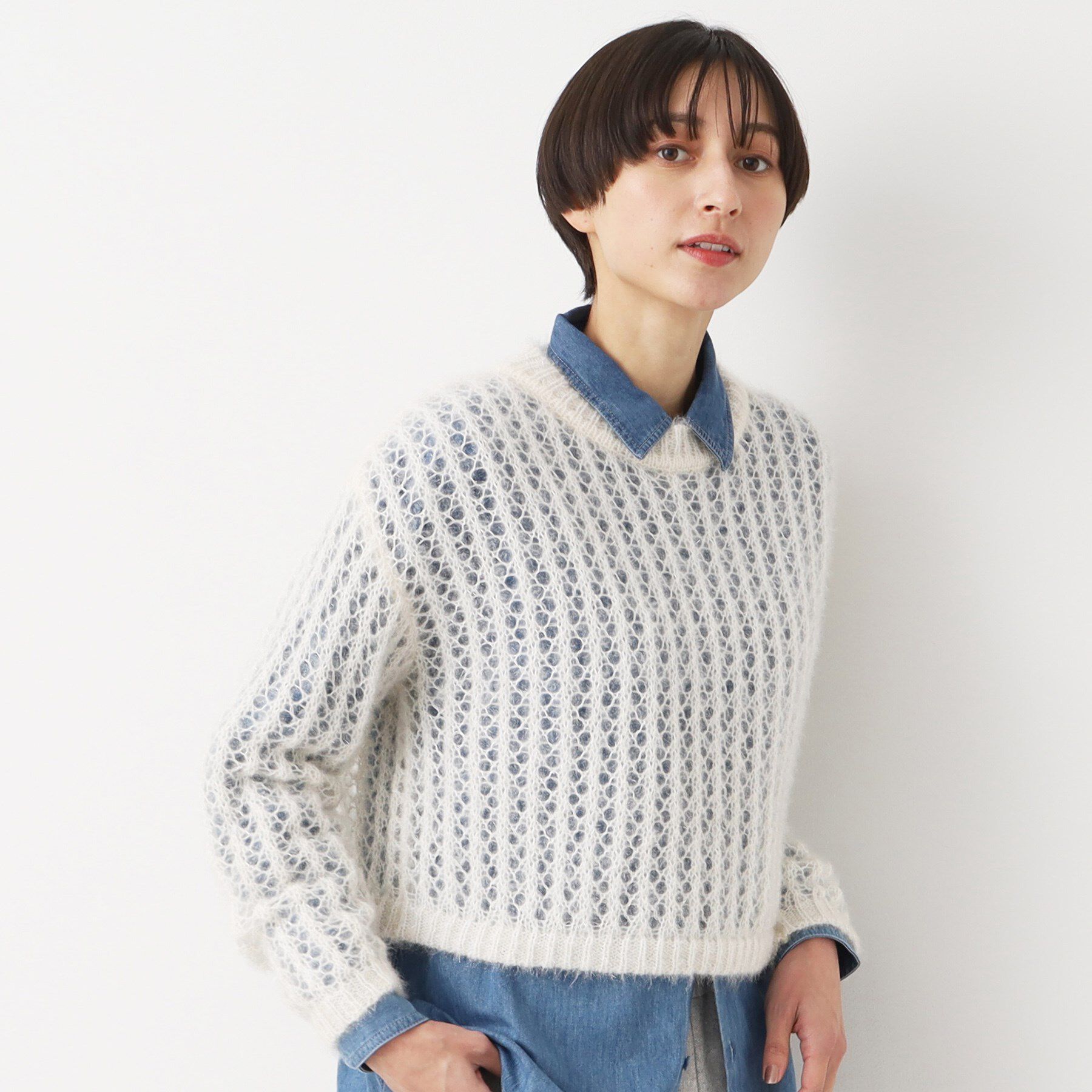 Dessin「【洗える】ショート丈メッシュラメニット（S～L）」|ニット・セーター|