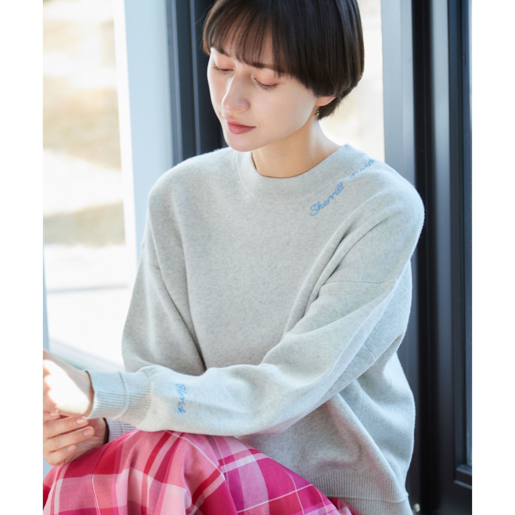 Dessin「【洗える】ロゴ刺繍ジャカードニット（XS～L）」|ニット・セーター|ブルー(091)