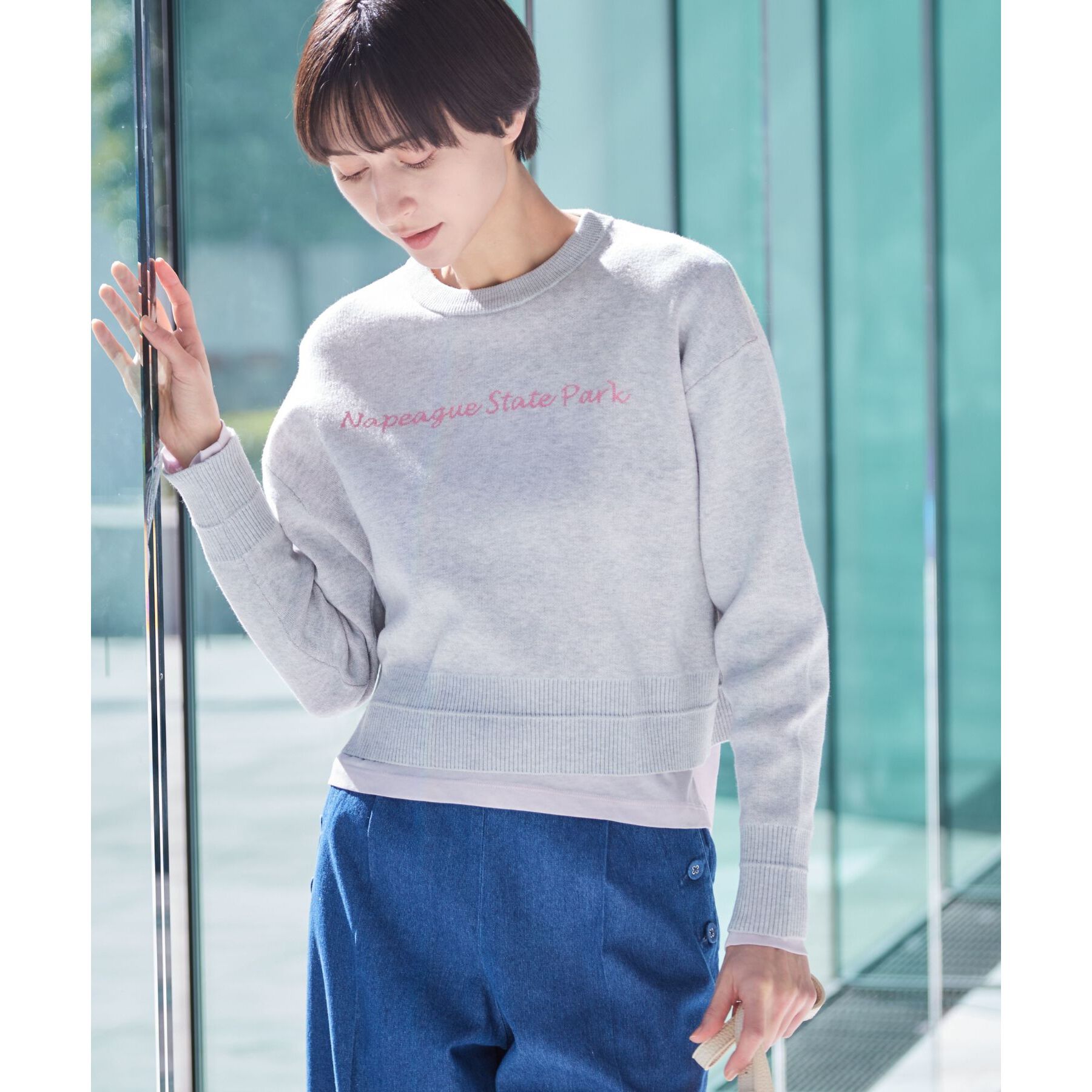 Dessin「【洗える】クロップド丈ロゴジャカードニット（S～L）」|ニット・セーター|