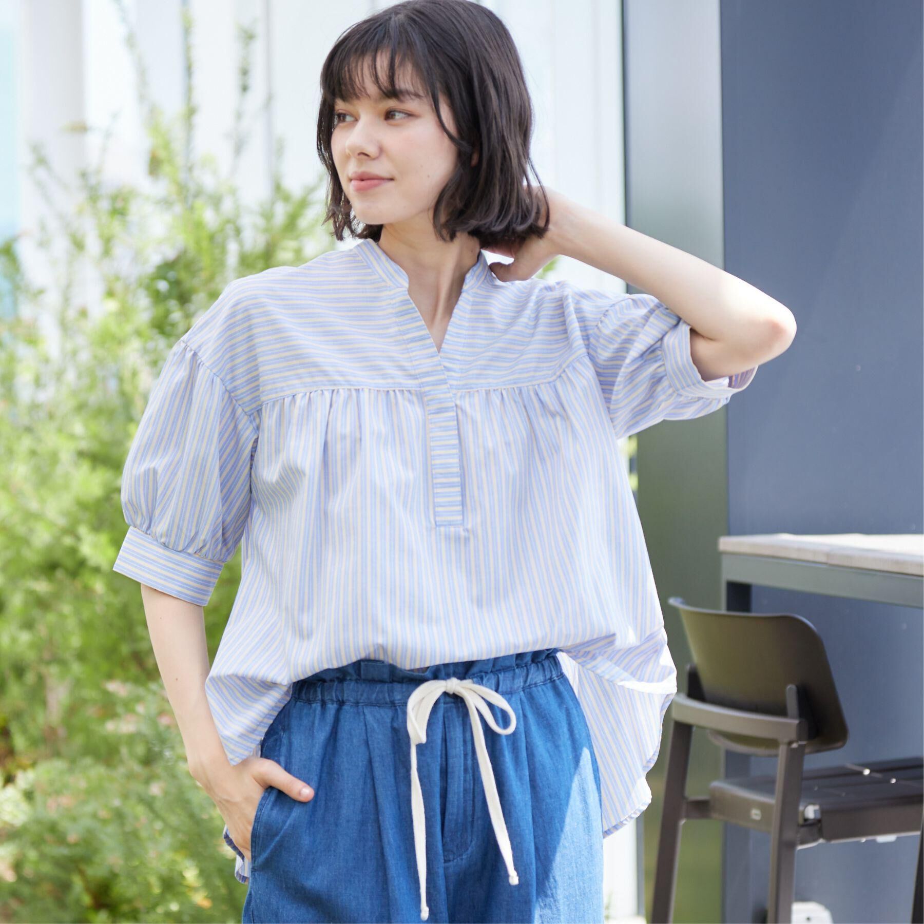 Dessin「【洗える・4サイズ展開】フロントスリット五分袖ブラウス（XS～L）」|シャツ・ブラウス|