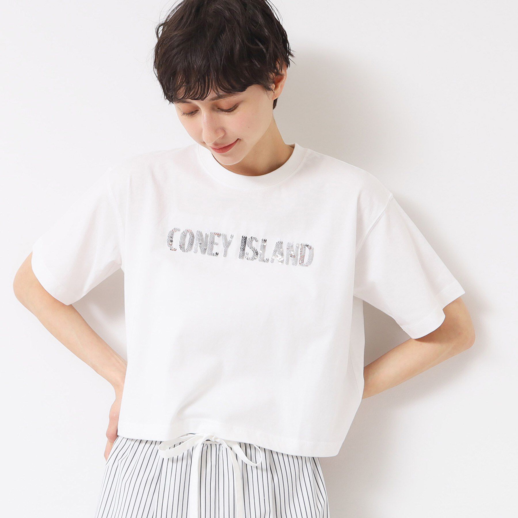 Dessin「【洗える】スパンコールロゴTシャツ（XS～L）」|Tシャツ・カットソー|ホワイト(001)