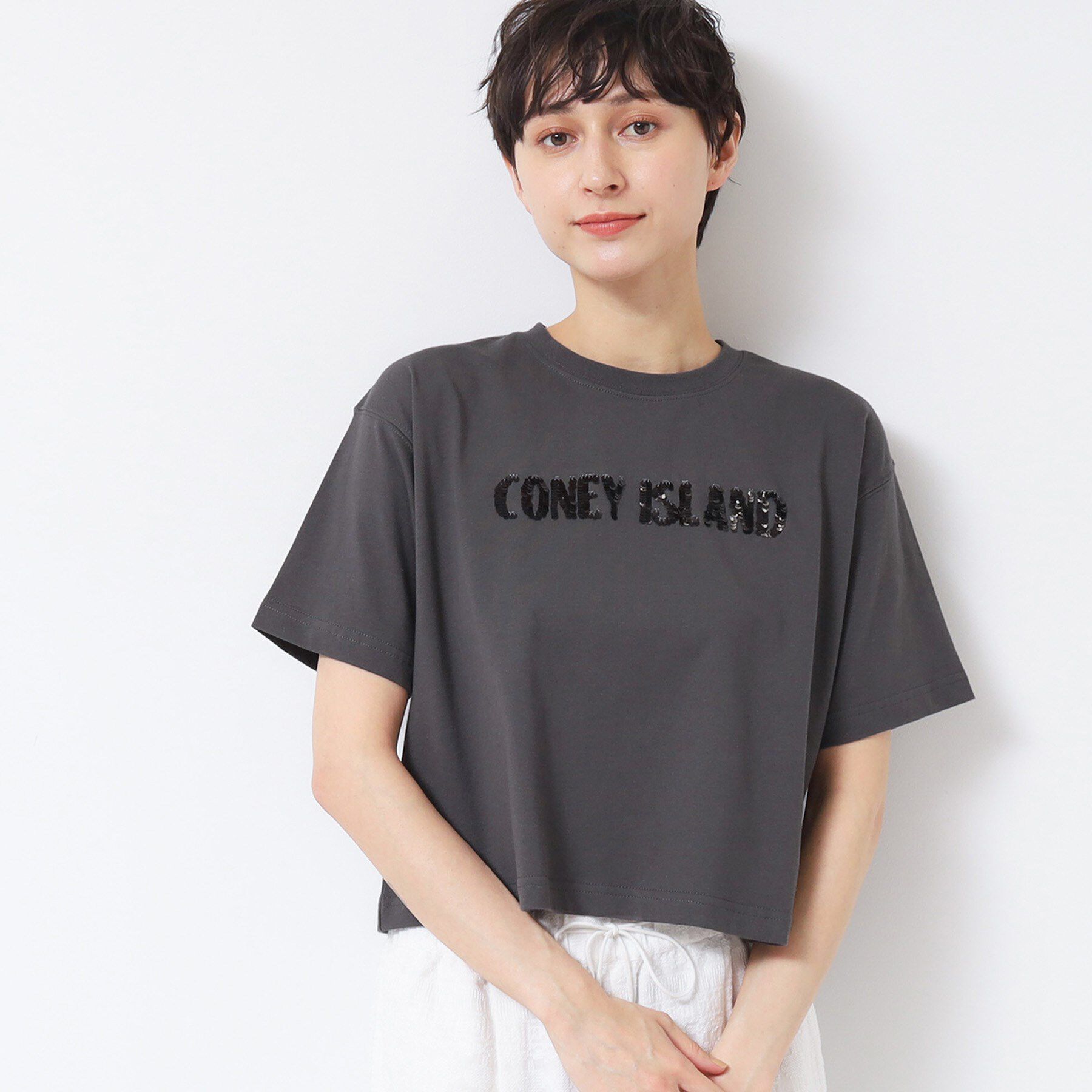 Dessin「【洗える】スパンコールロゴTシャツ（XS～L）」|Tシャツ・カットソー|チャコールグレー(0