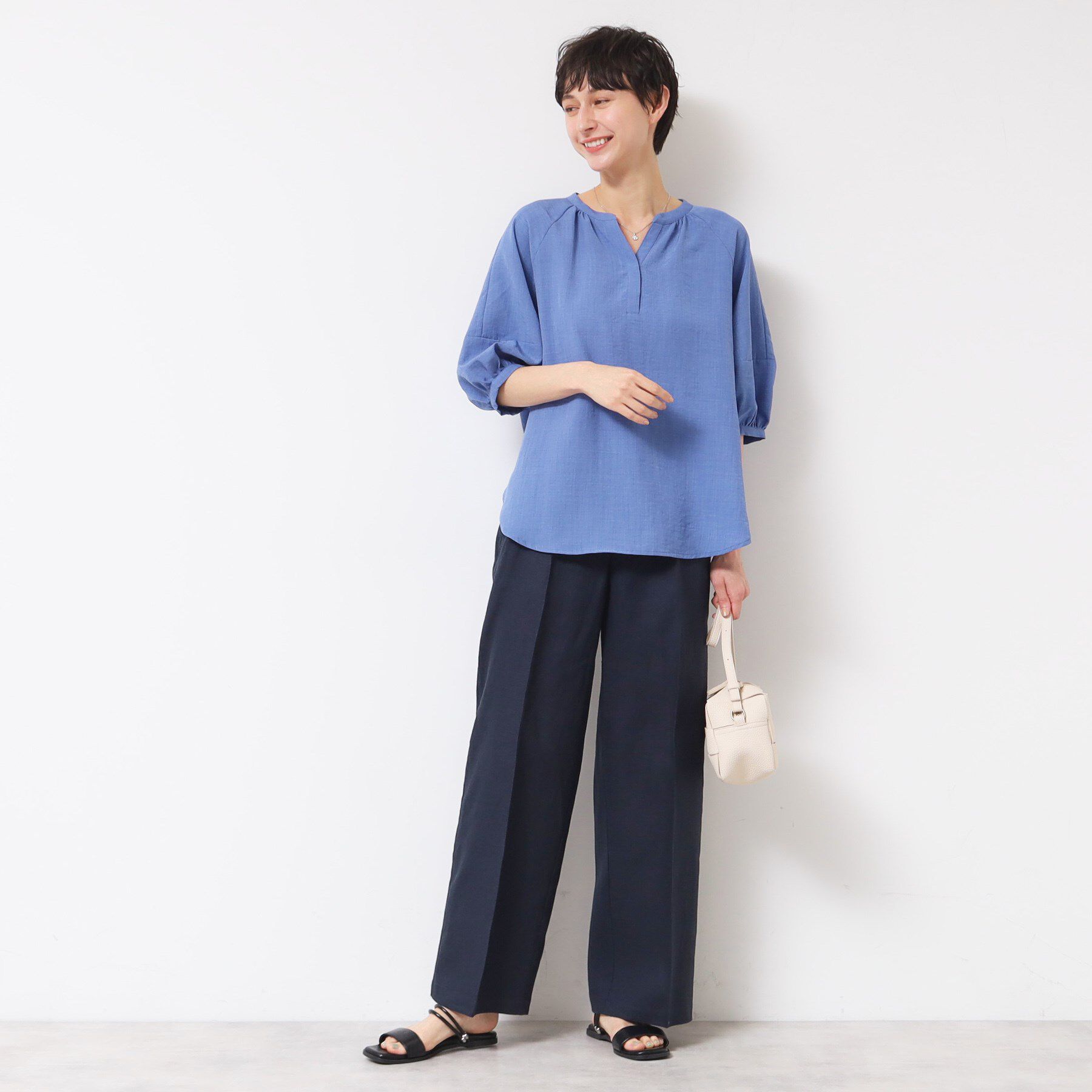 Dessin「【洗える】スキッパ―五分袖ブラウス（XS～L）」|シャツ・ブラウス|