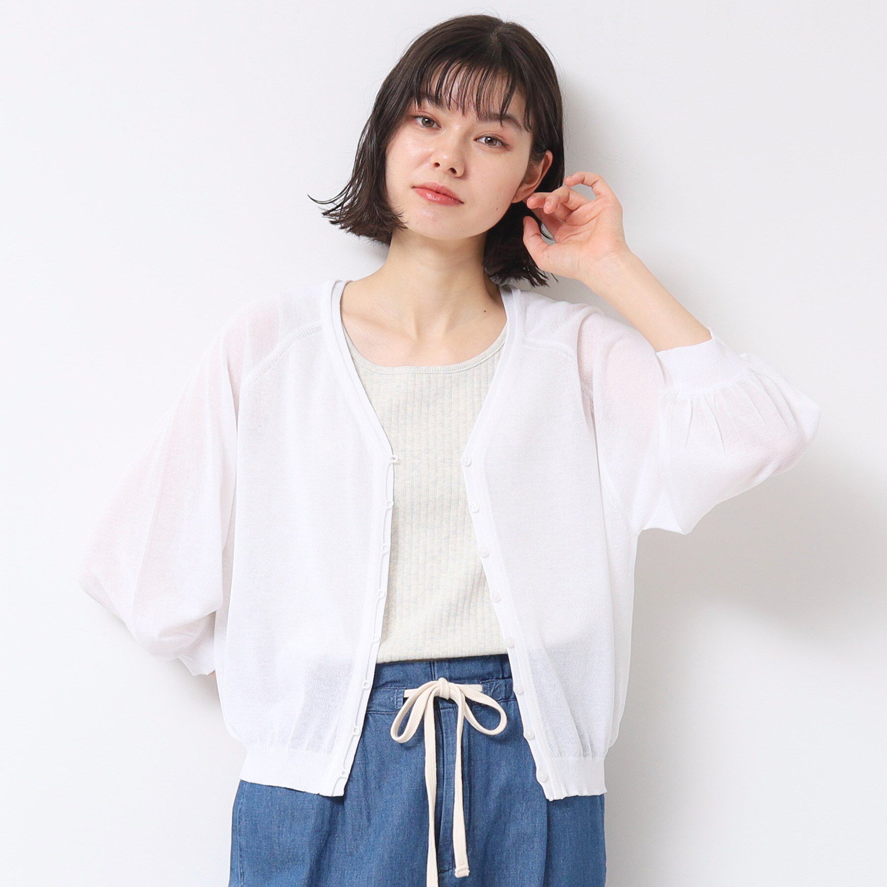 Dessin「【洗える】シアーVネックカーディガン」|カーディガン|