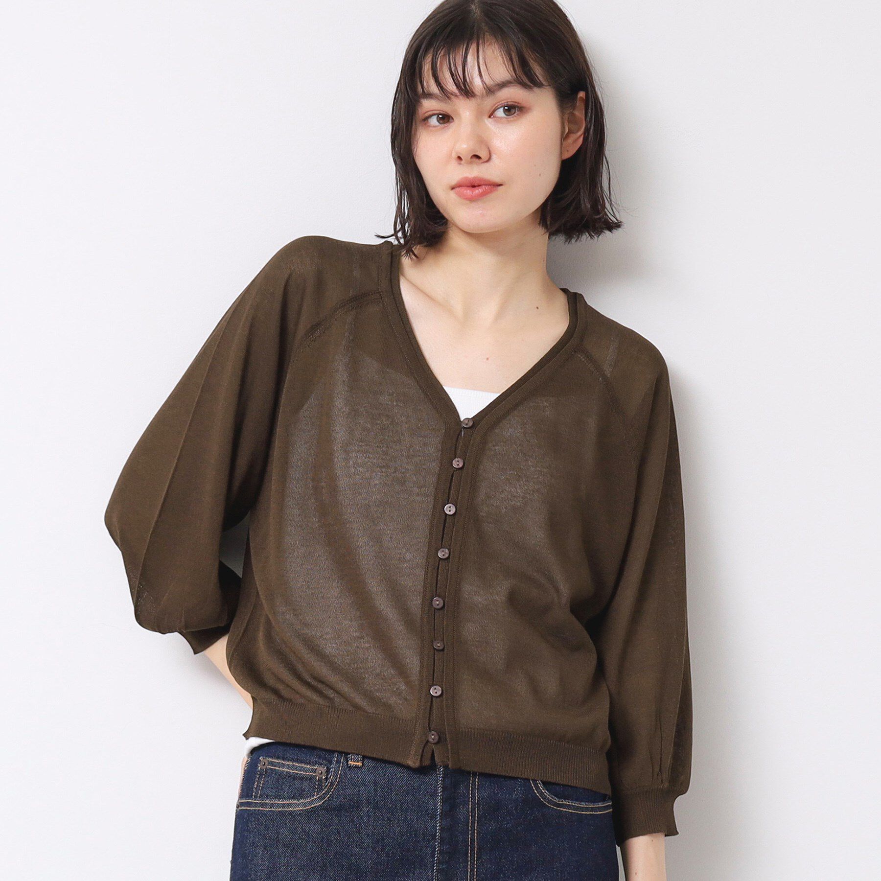 Dessin「【洗える】シアーVネックカーディガン」|カーディガン|