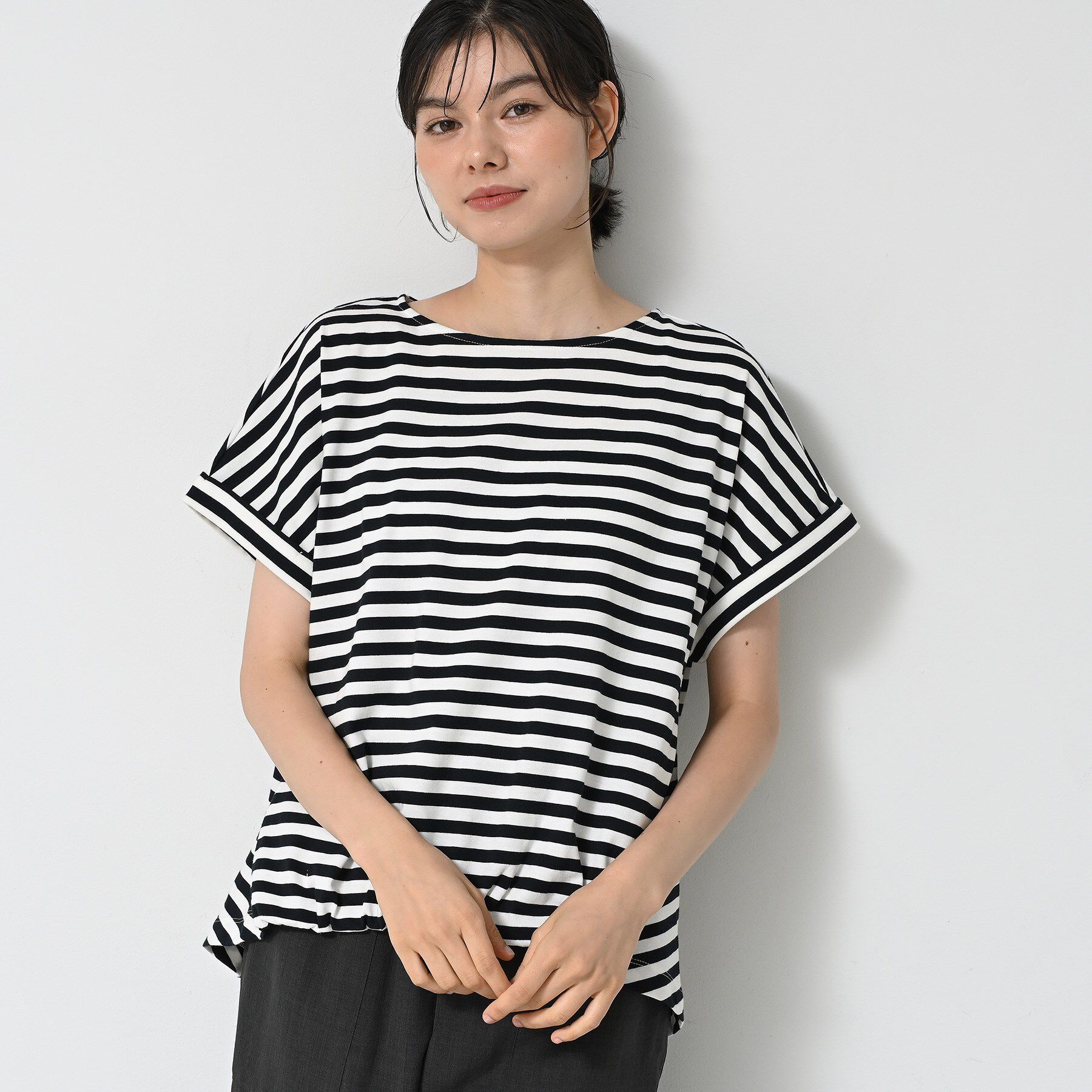 Dessin「【二の腕カバー／UVカット】ロールアップスリーブ裾ギャザーカットソー」|Tシャツ・カットソー|