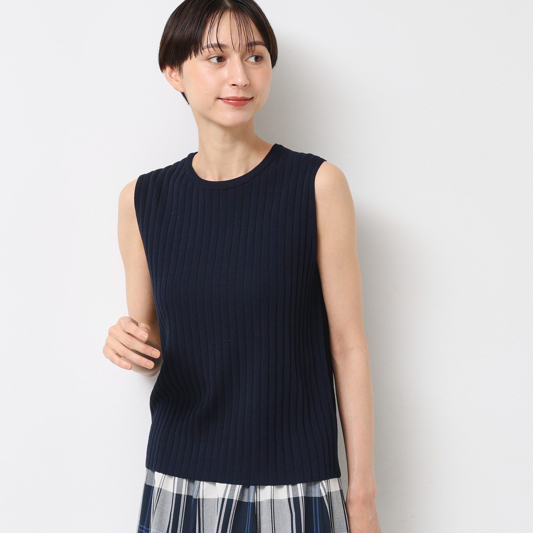 Dessin「【洗える】リブノースリーブニット」|ニット・セーター|ネイビー(094)