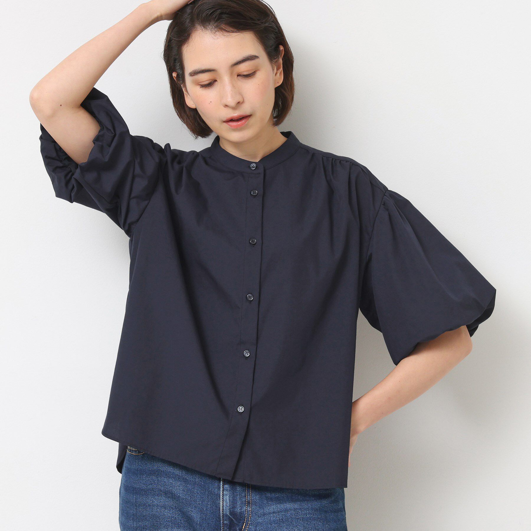 Dessin「【洗える】バルーンスリーブバッグギャザーブラウス」|シャツ・ブラウス|ネイビー(094)