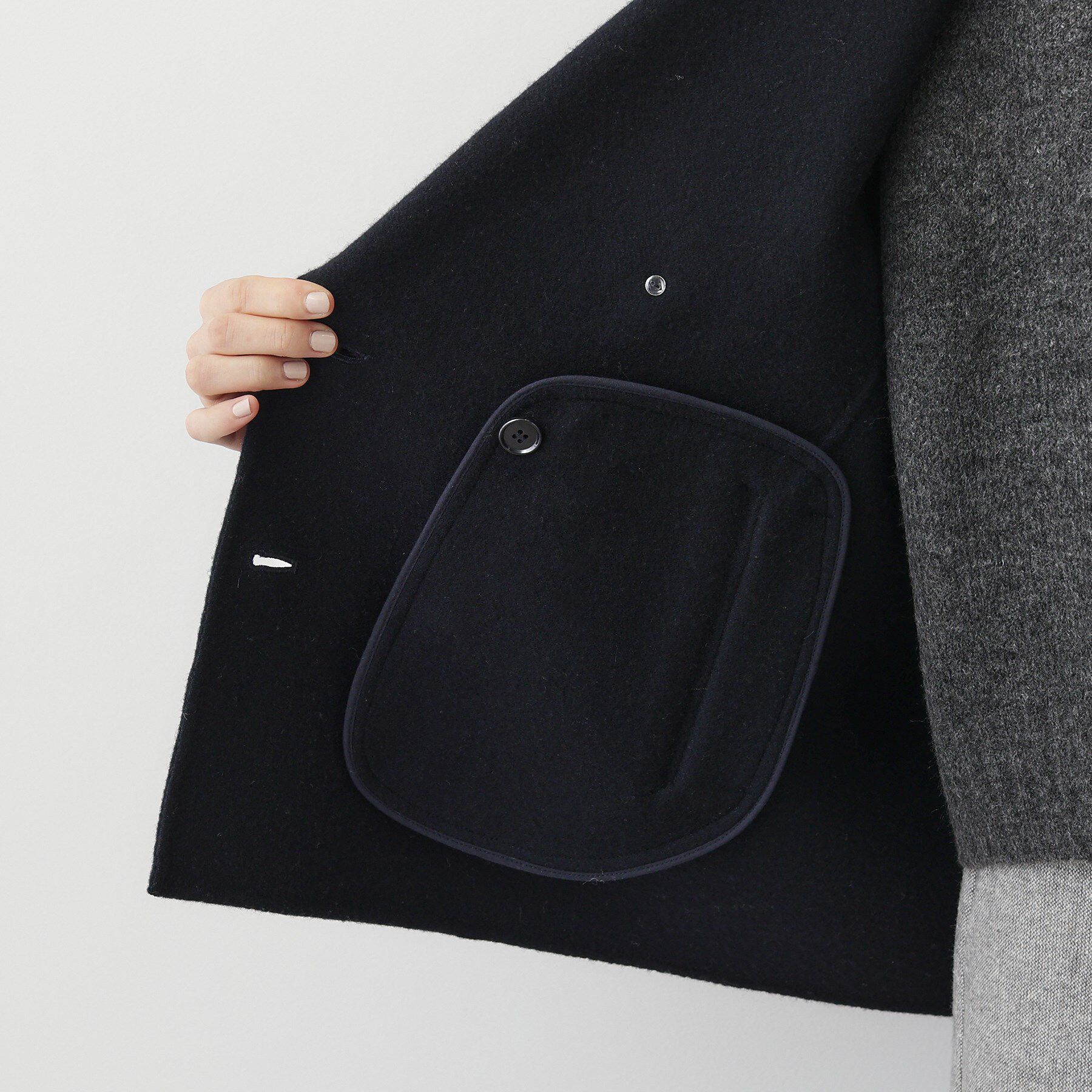 Dessin「【洗える】ウール混リバーメルトンコート」|ピーコート|