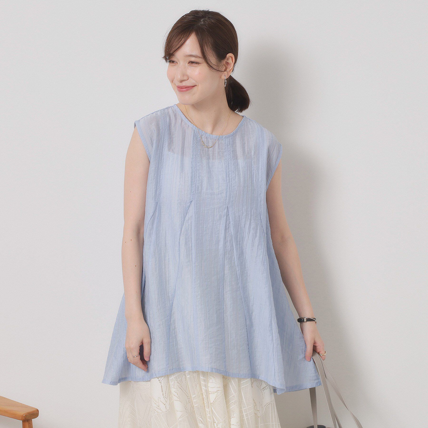 ITS&rsquo;DEMO「【手洗い可】シアーストライプブラウス」|シャツ・ブラウス|サックスブルー(09