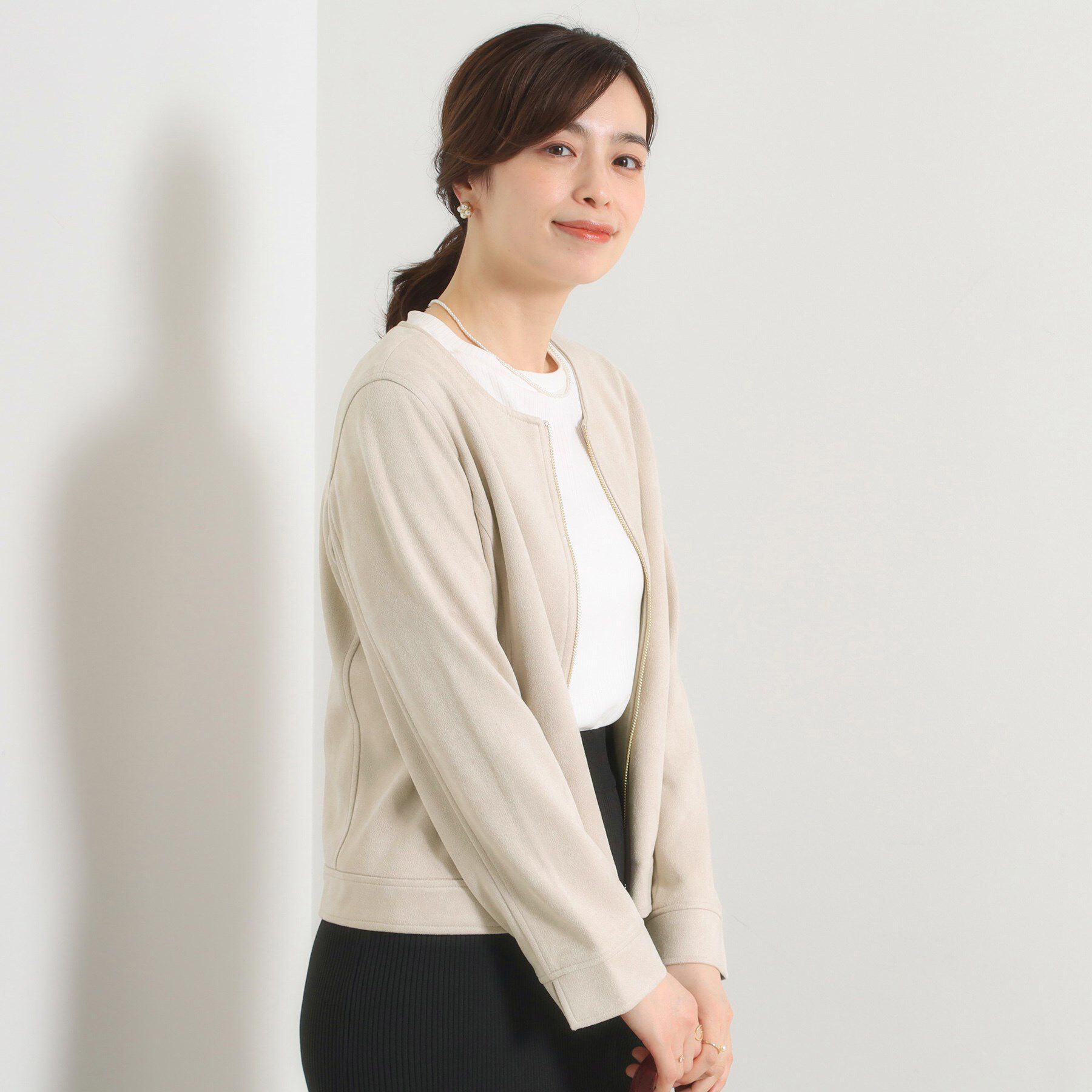 ITS&rsquo;DEMO「カットフェイクスエードジャケット」|ノーカラージャケット|