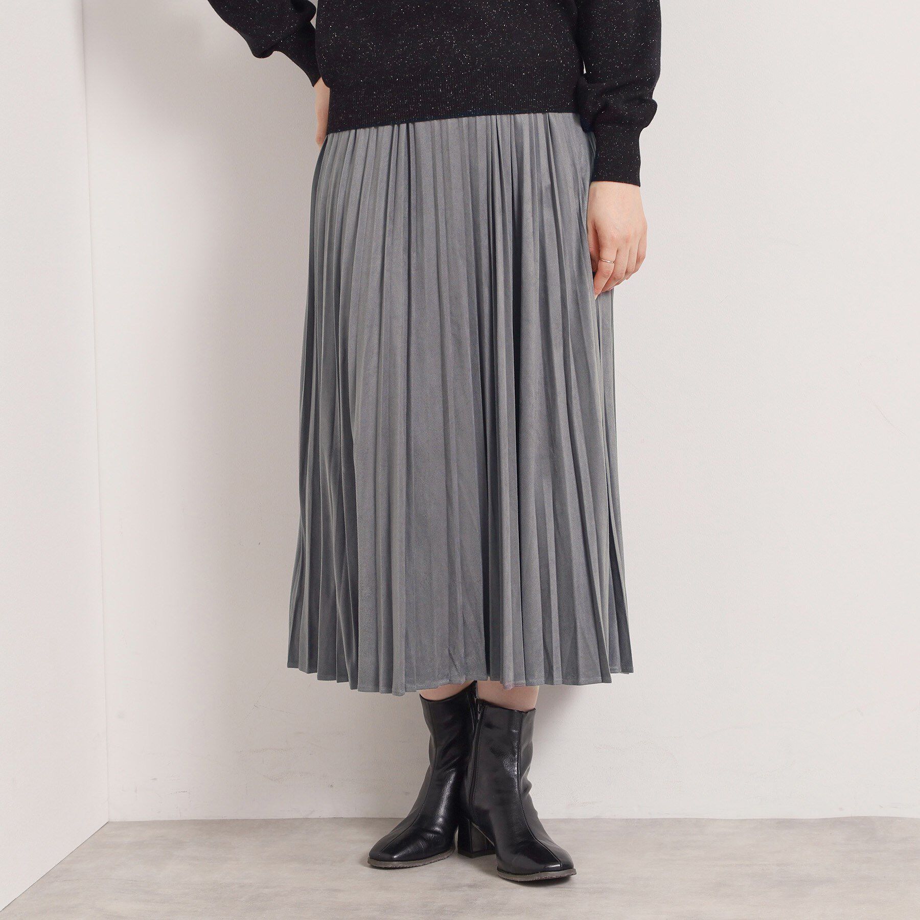ITS&rsquo;DEMO「【手洗い可/ウエストゴム】フェイクスエードプリーツスカート」|スカート|チャコールグレー(0