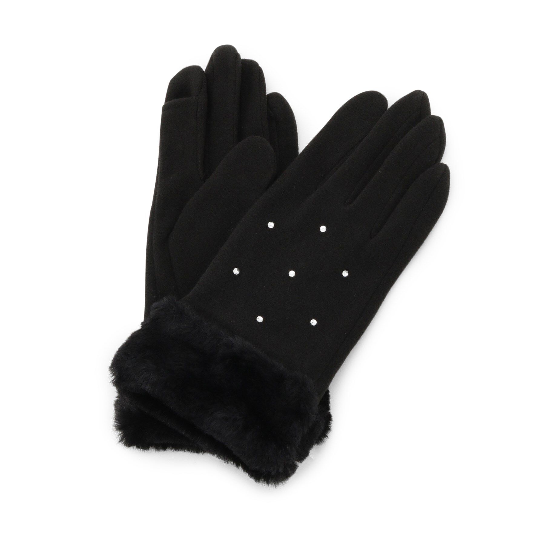 ITS&rsquo;DEMO「ストーン付ファーカフスグローブ」|手袋|ブラック(019)