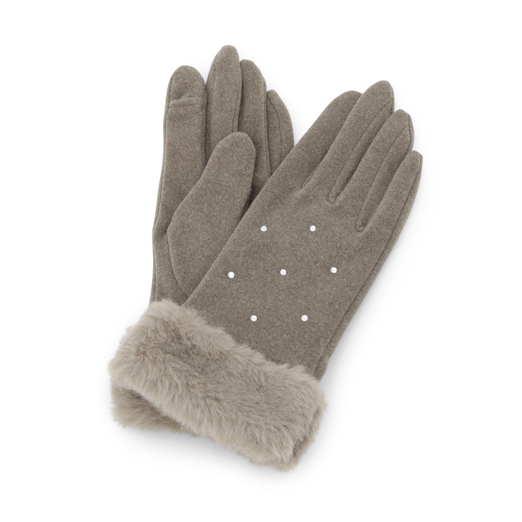 ITS&rsquo;DEMO「ストーン付ファーカフスグローブ」|手袋|グレージュ(050)