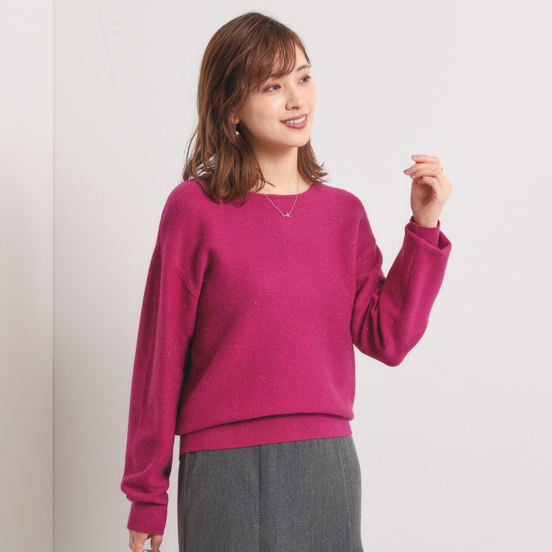 ITS&rsquo;DEMO「【手洗い可】バックパール調ラメニット」|ニット・セーター|ピンク(073)