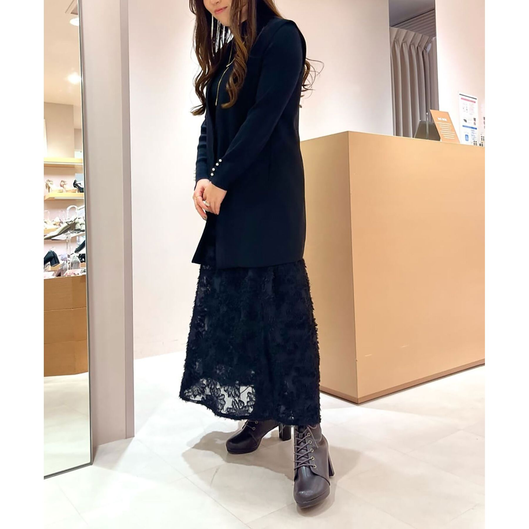 ESPERANZA「アーモンドトゥレースアップ厚底ショートブーツ」|ショートブーツ|