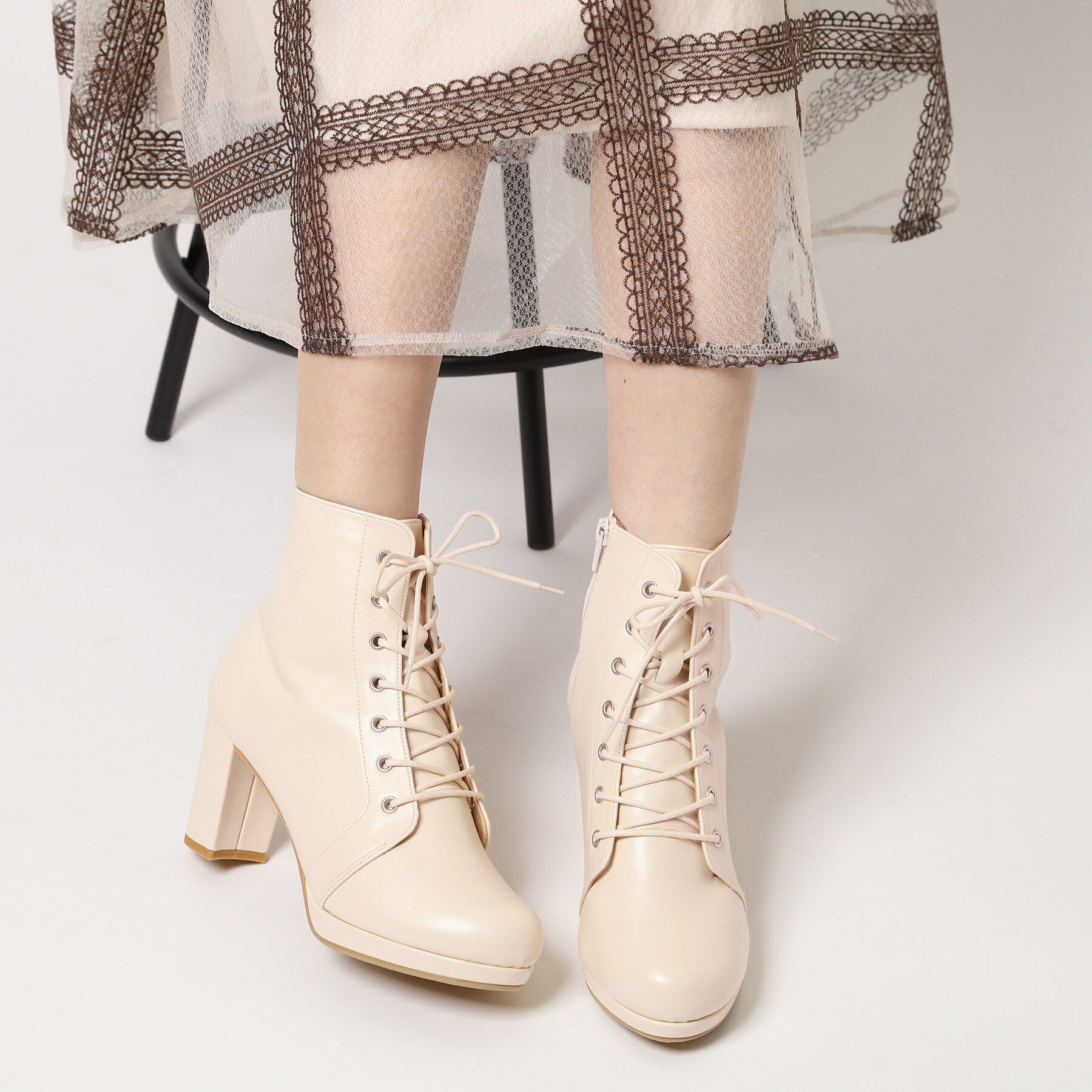 ESPERANZA「アーモンドトゥレースアップ厚底ショートブーツ」|ショートブーツ|
