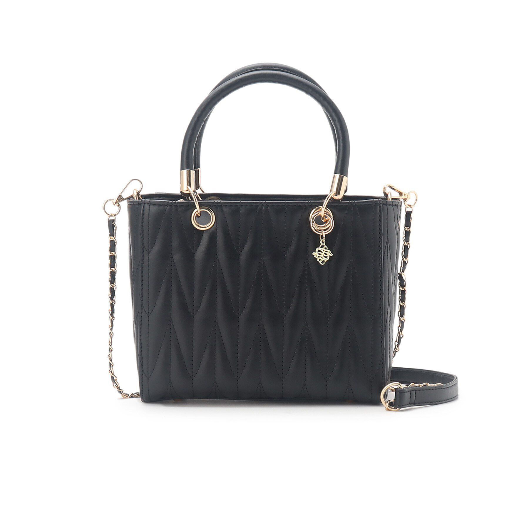 Ober Tashe「チャーム付きキルティング2WAYバッグ」|ハンドバッグ|ブラック(019)