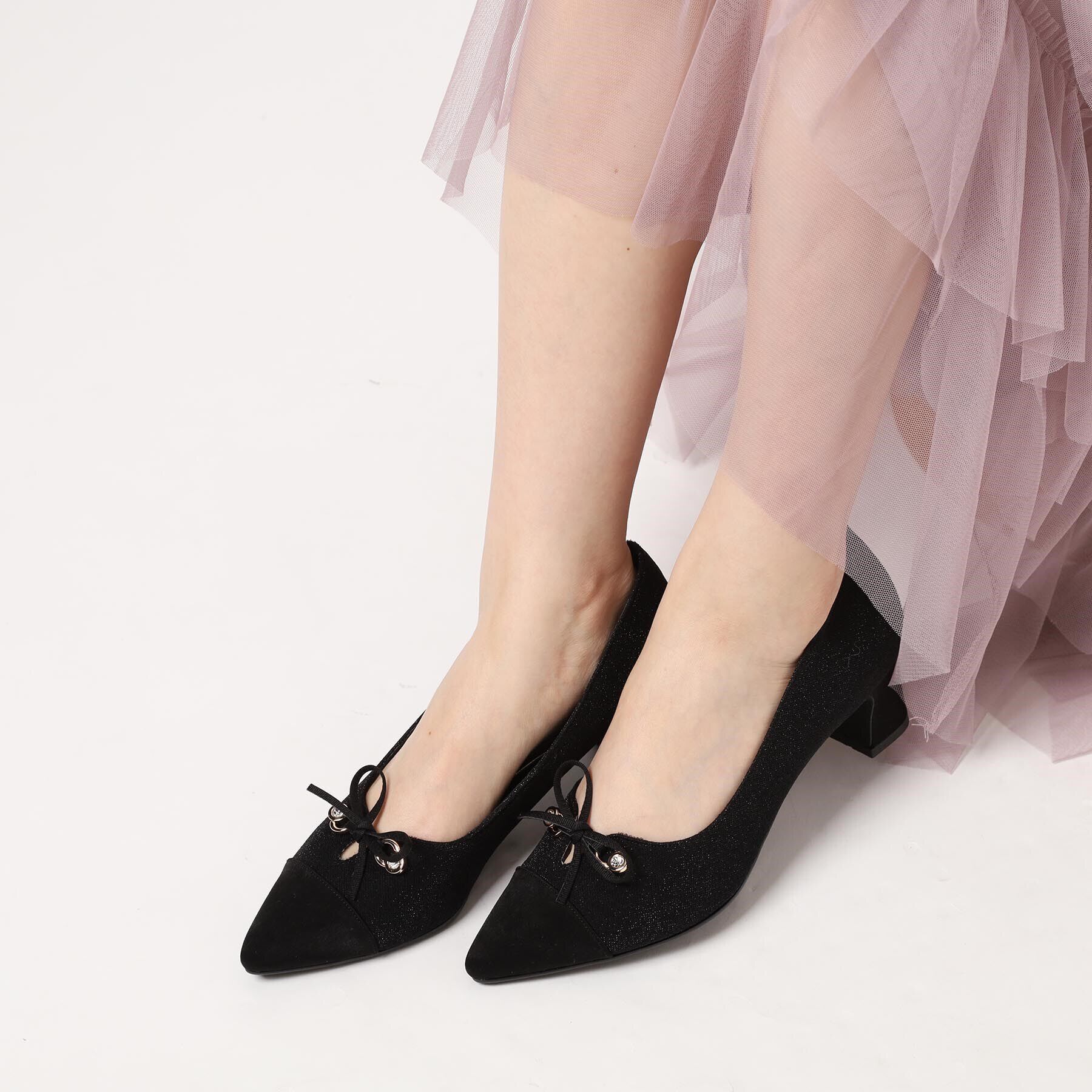 ESPERANZA「ビジューリボンポインテッドトゥパンプス」|パンプス|