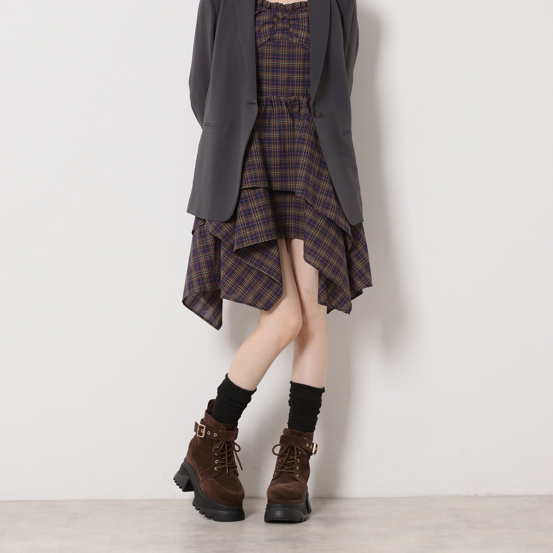 ESPERANZA「レースアップバックル厚底ブーツ」|ショートブーツ|