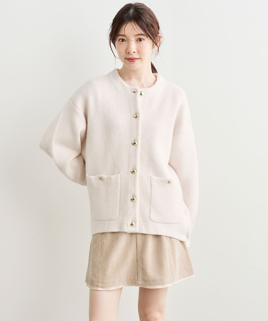 COCO DEAL「フォックス混ダブルフェイスニットアウター」|ノーカラーコート|