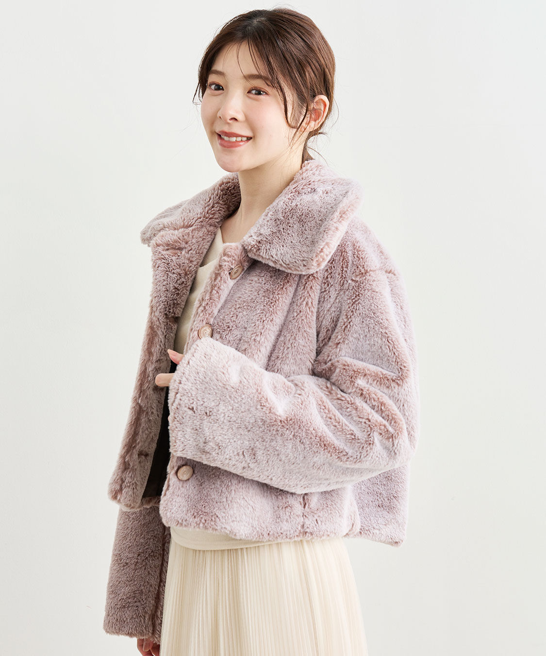 COCO DEAL「ショートファージャケット」|ステンカラーコート|