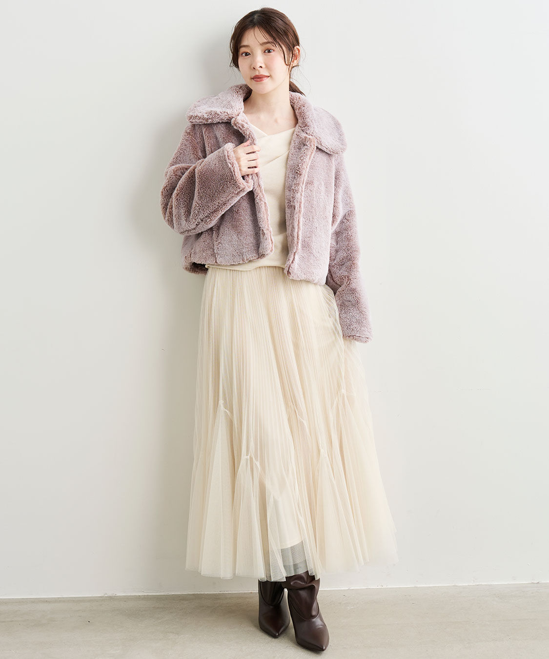 COCO DEAL「ショートファージャケット」|ステンカラーコート|