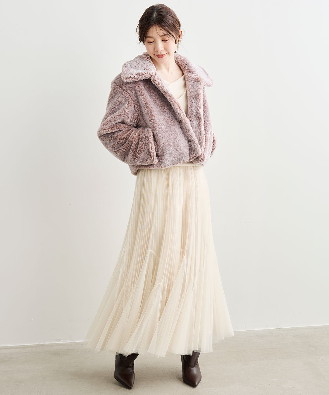 COCO DEAL「ショートファージャケット」|ステンカラーコート|