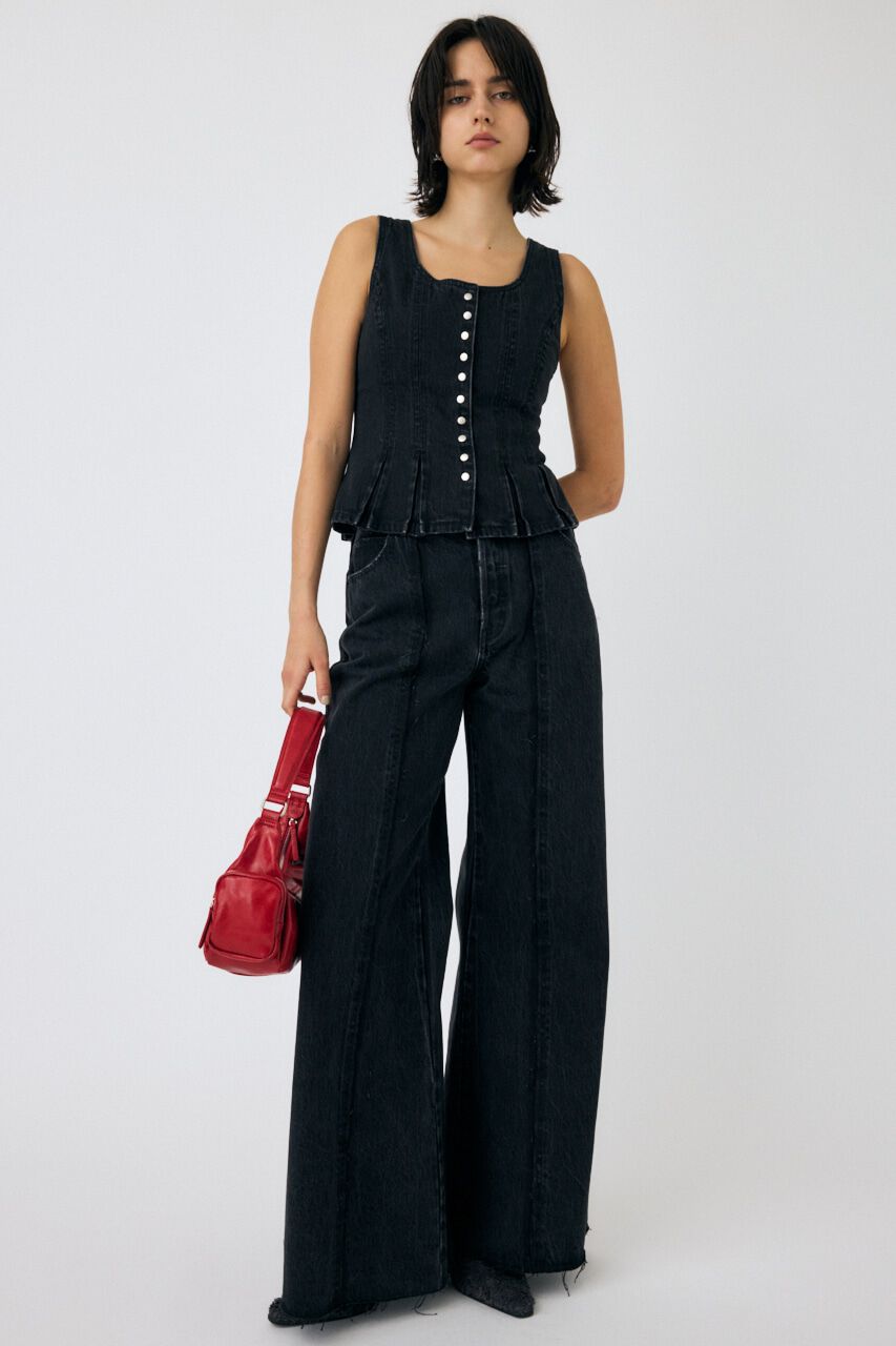 MOUSSY「TWO IN ONE ワイドストレートデニム」|デニム|BLK