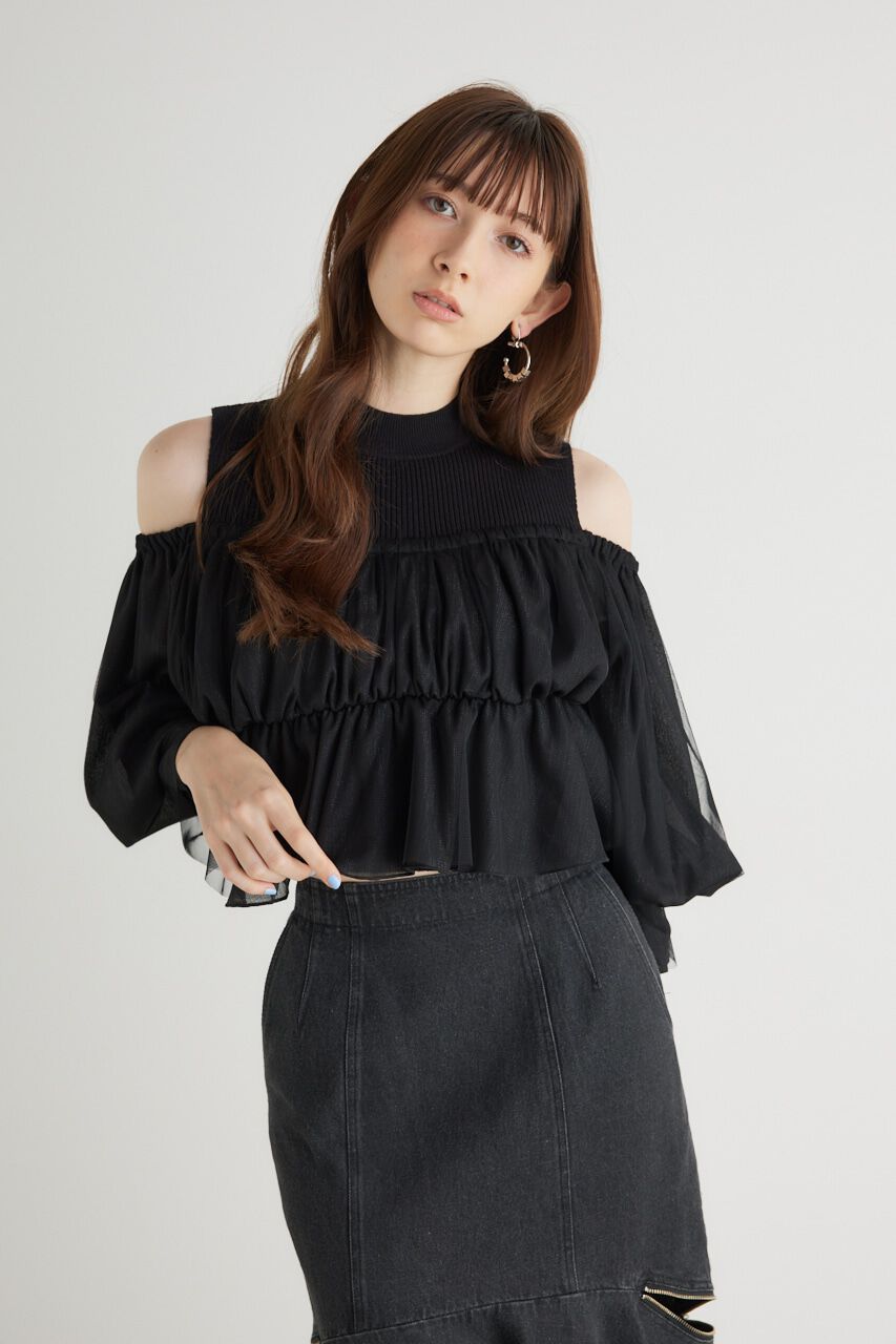 rienda「ペプラムチュールコンビKnit TOP」|ニット・セーター|