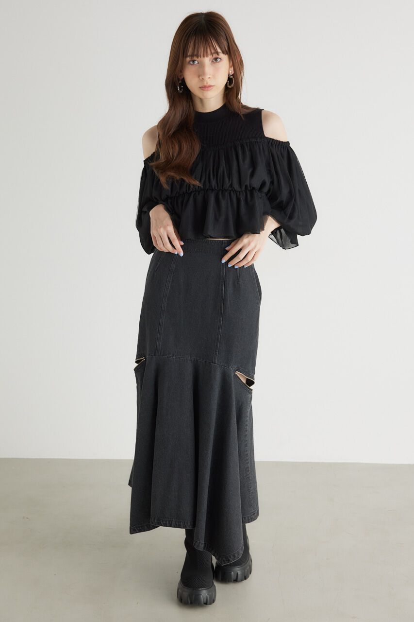 rienda「ペプラムチュールコンビKnit TOP」|ニット・セーター|