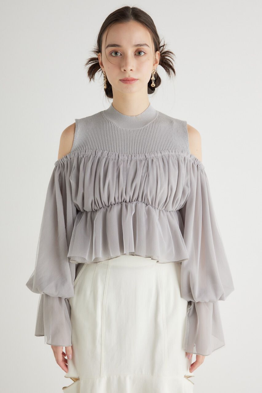 rienda「ペプラムチュールコンビKnit TOP」|ニット・セーター|