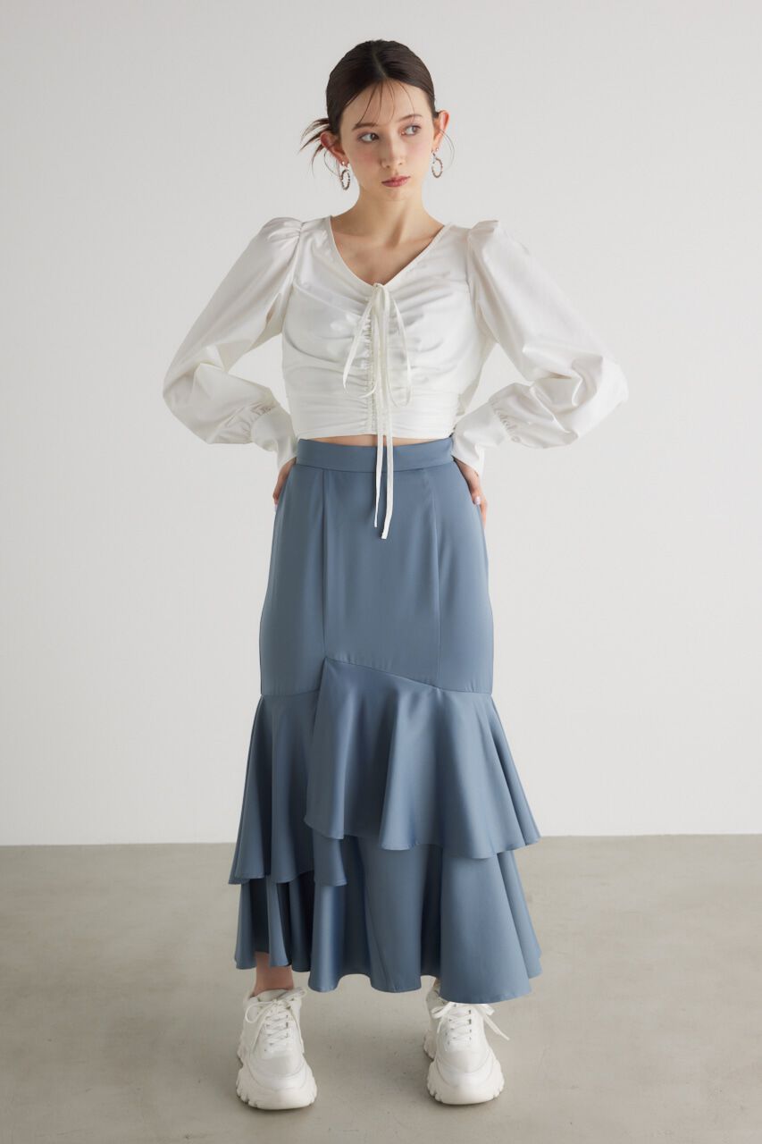 rienda「バックオープンギャザーデザイン TOP」|シャツ・ブラウス|