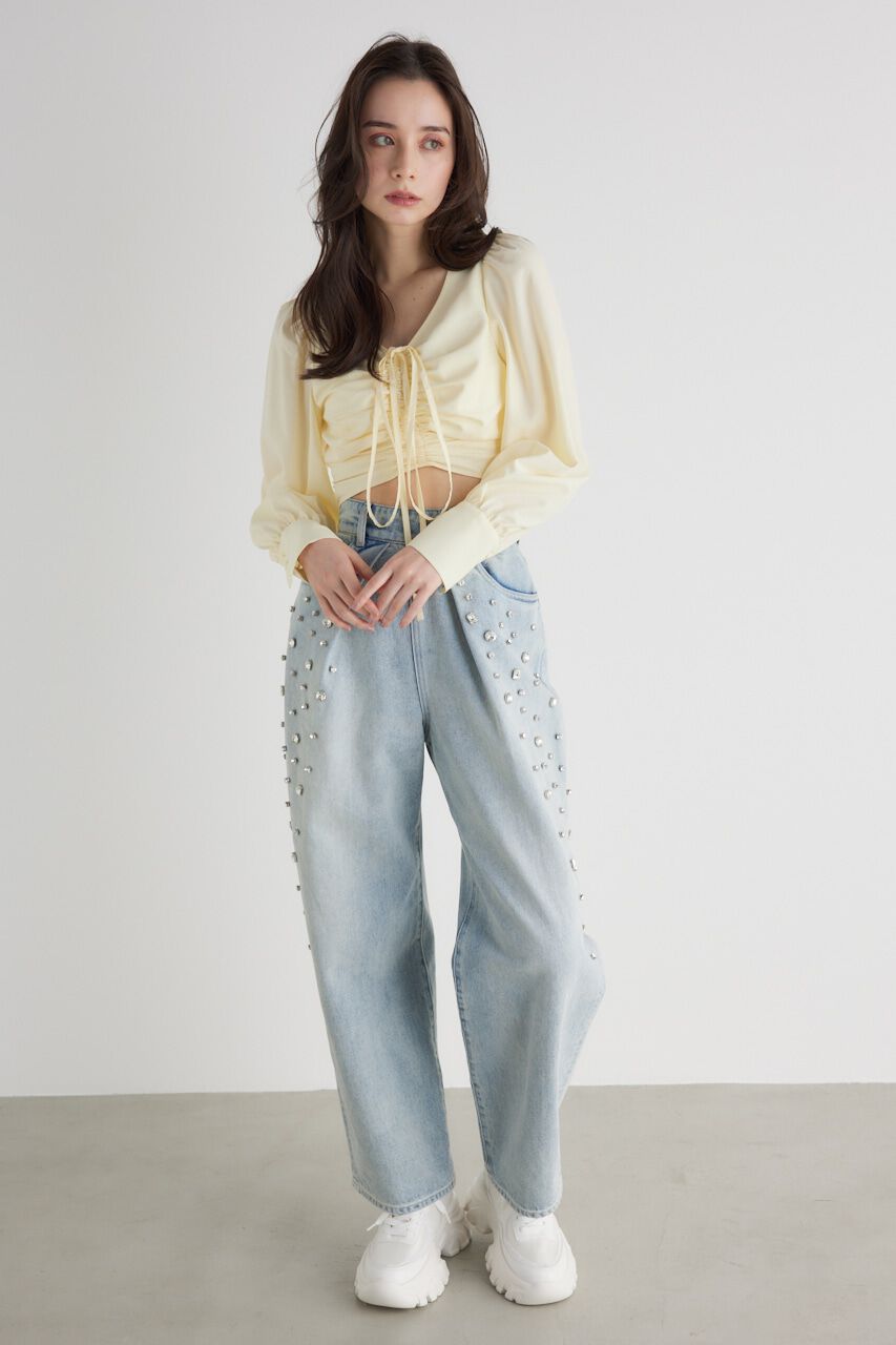 rienda「バックオープンギャザーデザイン TOP」|シャツ・ブラウス|