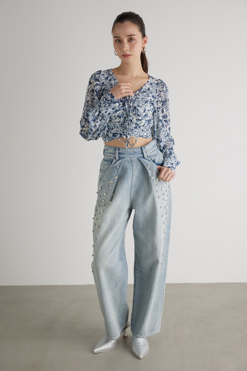 rienda「バックオープンギャザーデザイン TOP」|シャツ・ブラウス|