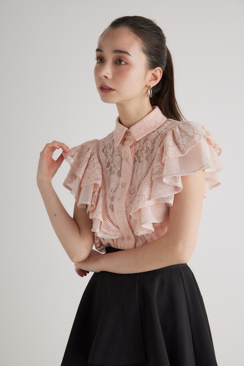 rienda「メッシュレースコンビフリルBLS」|シャツ・ブラウス|