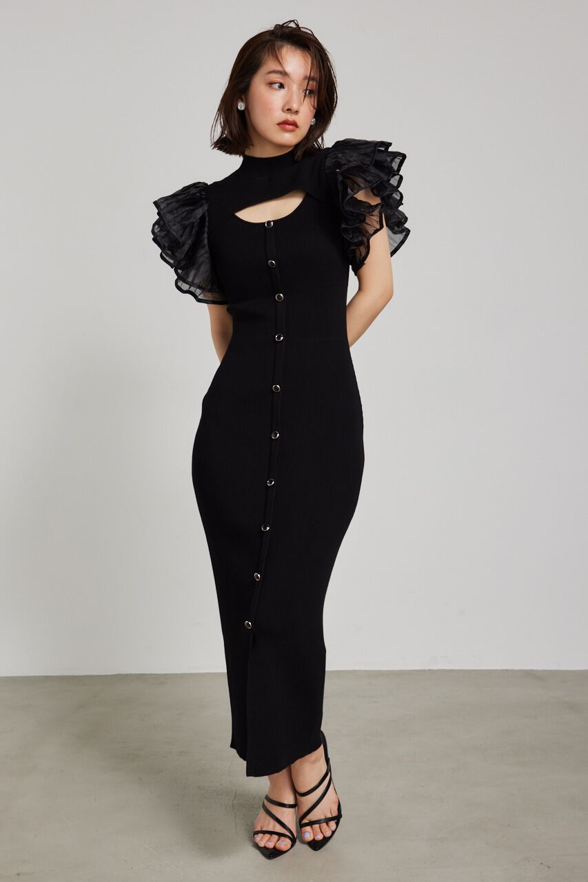 rienda「プリーツフレアSLV Knit OP」|ワンピース|BLK