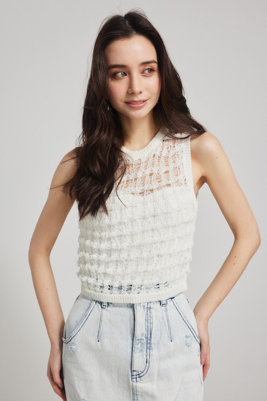 rienda「メッシュヤーンKnit TOP」|タンクトップ|WHT