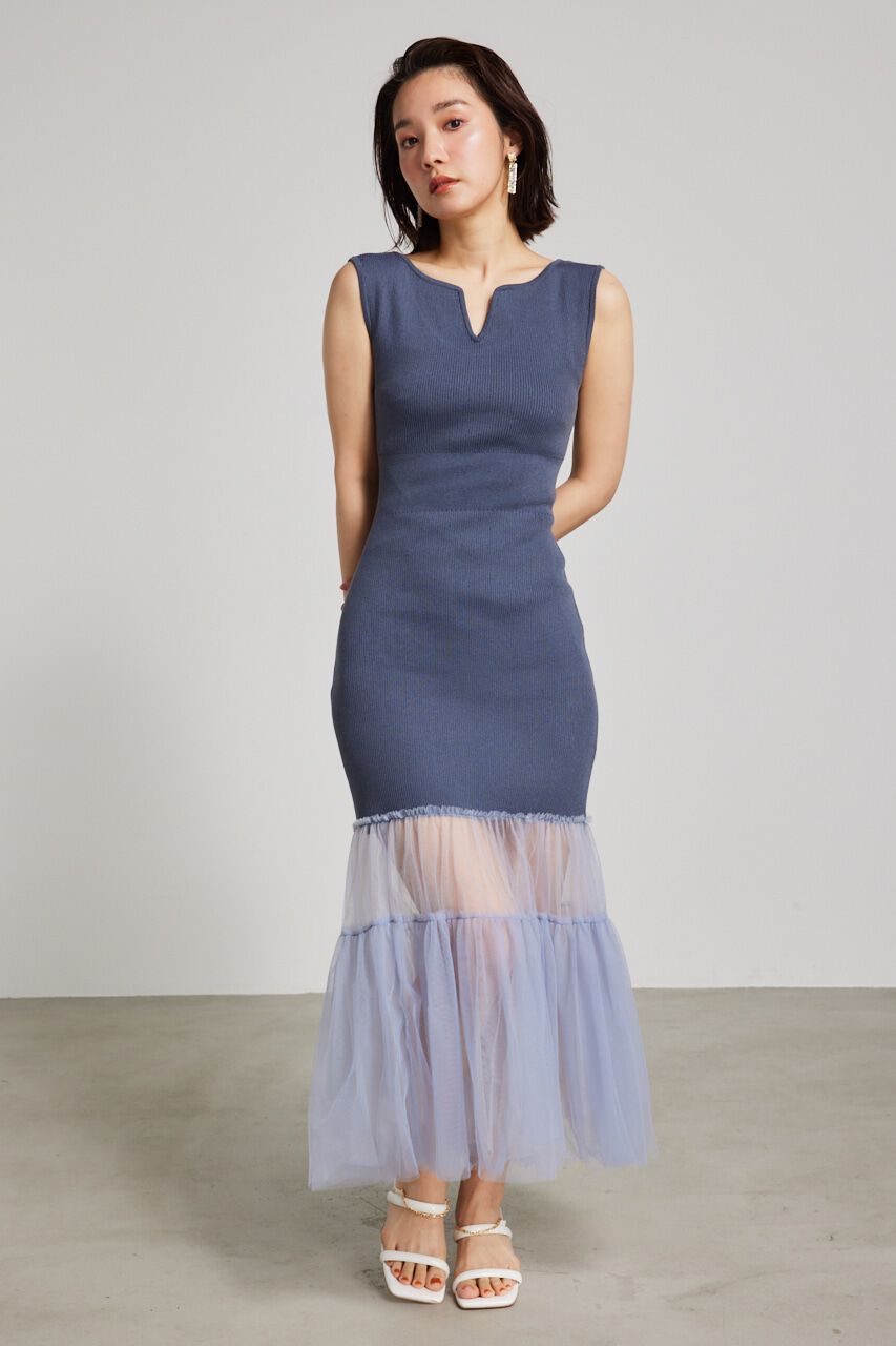 rienda「チュールマーメイドKnit OP」|ワンピース|BLU