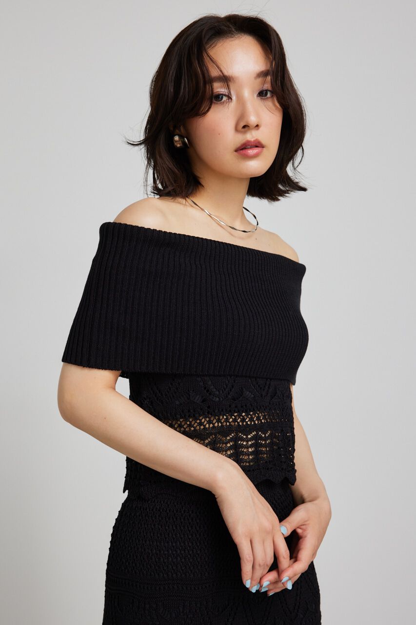 rienda「2WAYクロシェオフショルニットトップス」|ニット・セーター|BLK