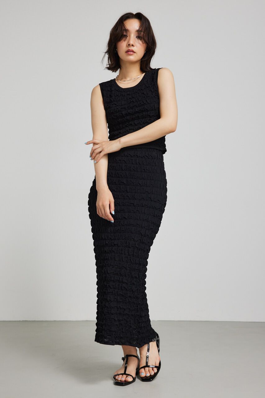 rienda「ポップコーンニットジャストウエストスカート」|スカート|BLK