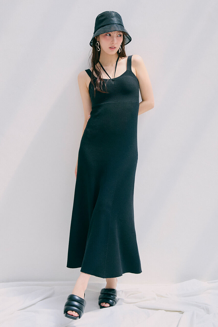 rienda「バストギャザーホルターマーメイドワンピース」|ワンピース|BLK