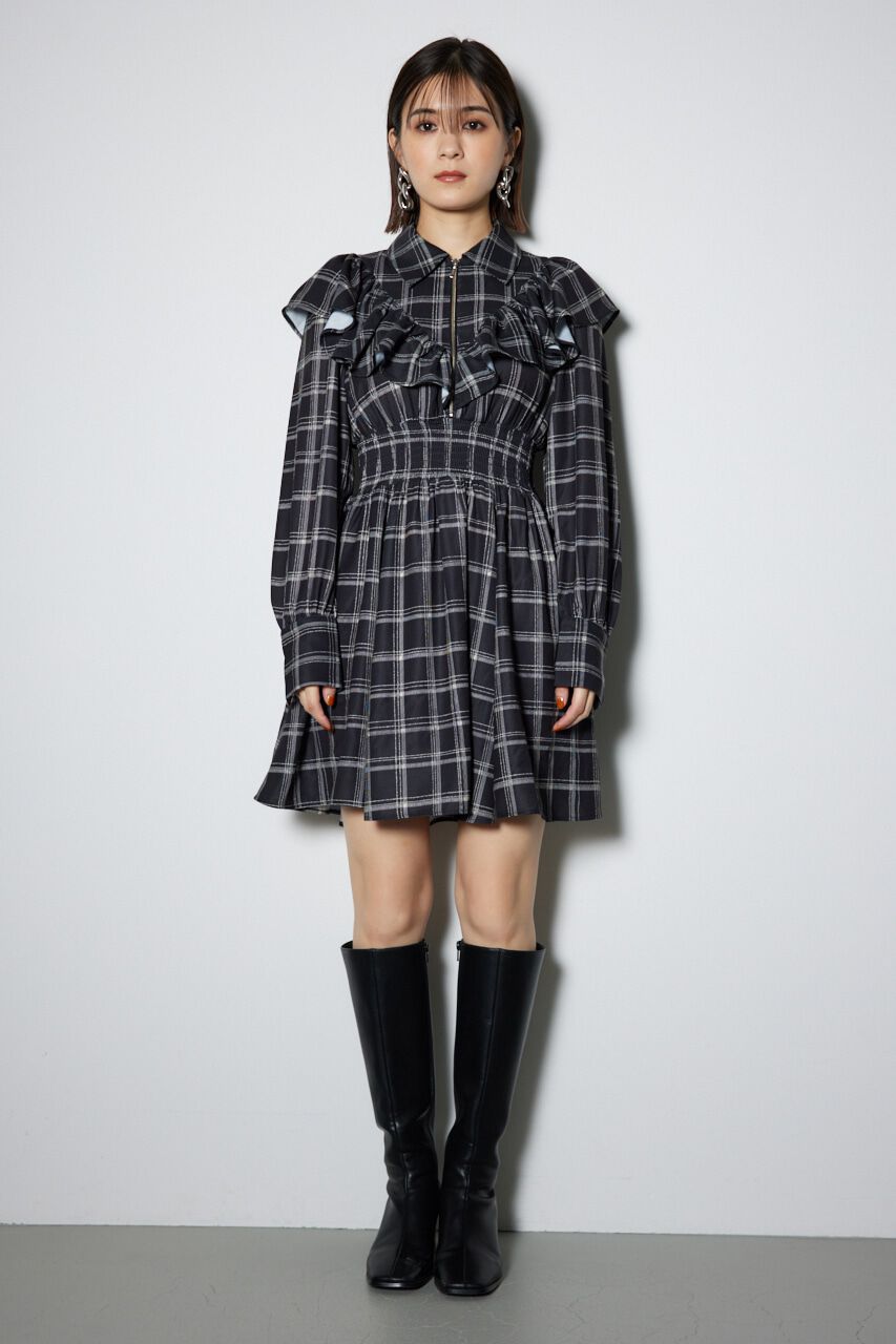 rienda「フロントZIPシャツミニワンピース」|ワンピース|