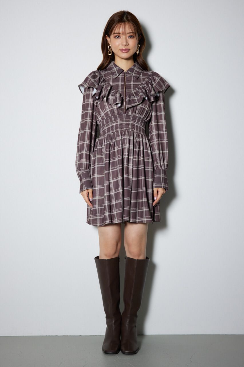 rienda「フロントZIPシャツミニワンピース」|ワンピース|